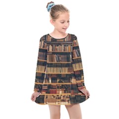 Books On Bookshelf Assorted Color Book Lot In Bookcase Library Kids  Long Sleeve Dress