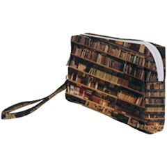 Books On Bookshelf Assorted Color Book Lot In Bookcase Library Wristlet Pouch Bag (small)