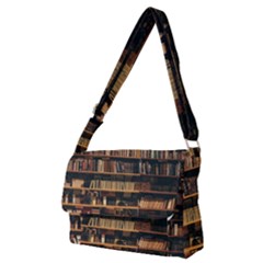 Books On Bookshelf Assorted Color Book Lot In Bookcase Library Full Print Messenger Bag (m) by 99art