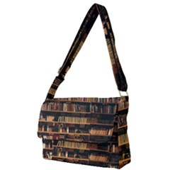 Books On Bookshelf Assorted Color Book Lot In Bookcase Library Full Print Messenger Bag (L)