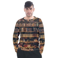 Books On Bookshelf Assorted Color Book Lot In Bookcase Library Men s Long Sleeve Raglan Tee