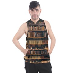 Books On Bookshelf Assorted Color Book Lot In Bookcase Library Men s Sleeveless Hoodie by 99art