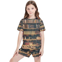 Books On Bookshelf Assorted Color Book Lot In Bookcase Library Kids  Tee And Sports Shorts Set