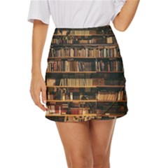 Books On Bookshelf Assorted Color Book Lot In Bookcase Library Mini Front Wrap Skirt