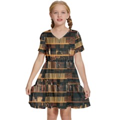 Books On Bookshelf Assorted Color Book Lot In Bookcase Library Kids  Short Sleeve Tiered Mini Dress