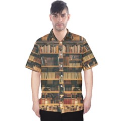 Books On Bookshelf Assorted Color Book Lot In Bookcase Library Men s Hawaii Shirt