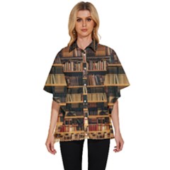 Books On Bookshelf Assorted Color Book Lot In Bookcase Library Women s Batwing Button Up Shirt