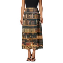 Books On Bookshelf Assorted Color Book Lot In Bookcase Library Classic Midi Chiffon Skirt