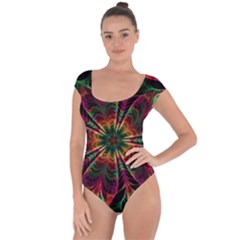 Multicolored Flower Mandala Wallpaper Kaleidoscope Pattern Short Sleeve Leotard  by 99art