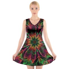 Multicolored Flower Mandala Wallpaper Kaleidoscope Pattern V-neck Sleeveless Dress by 99art