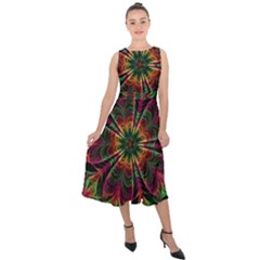 Multicolored Flower Mandala Wallpaper Kaleidoscope Pattern Midi Tie-back Chiffon Dress by 99art