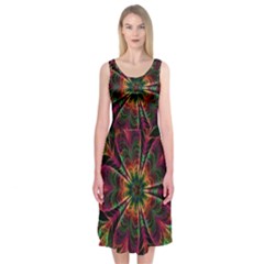 Multicolored Flower Mandala Wallpaper Kaleidoscope Pattern Midi Sleeveless Dress by 99art