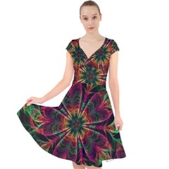 Multicolored Flower Mandala Wallpaper Kaleidoscope Pattern Cap Sleeve Front Wrap Midi Dress by 99art