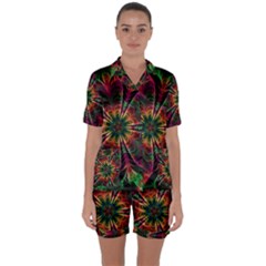 Multicolored Flower Mandala Wallpaper Kaleidoscope Pattern Satin Short Sleeve Pajamas Set by 99art