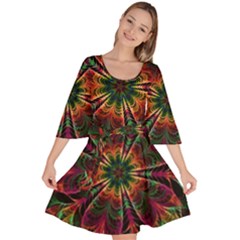 Multicolored Flower Mandala Wallpaper Kaleidoscope Pattern Velour Kimono Dress