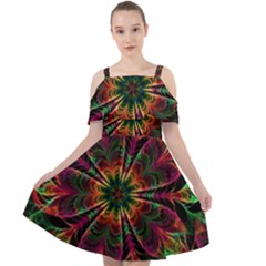 Multicolored Flower Mandala Wallpaper Kaleidoscope Pattern Cut Out Shoulders Chiffon Dress by 99art