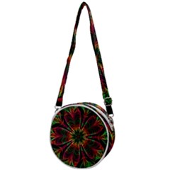 Multicolored Flower Mandala Wallpaper Kaleidoscope Pattern Crossbody Circle Bag by 99art