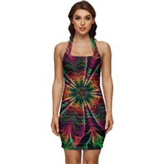 Multicolored Flower Mandala Wallpaper Kaleidoscope Pattern Sleeveless Wide Square Neckline Ruched Bodycon Dress by 99art