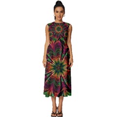 Multicolored Flower Mandala Wallpaper Kaleidoscope Pattern Sleeveless Round Neck Midi Dress by 99art