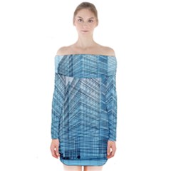 Architecture Blue Drawing Engineering City Modern Building Exterior Long Sleeve Off Shoulder Dress