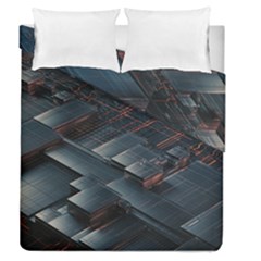 Architectural Design Abstract 3d Neon Glow Industry Duvet Cover Double Side (queen Size) by 99art