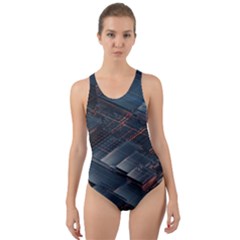 Architectural Design Abstract 3d Neon Glow Industry Cut-out Back One Piece Swimsuit by 99art