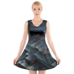 Architectural Design Abstract 3d Neon Glow Industry V-neck Sleeveless Dress by 99art