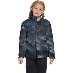 Architectural Design Abstract 3d Neon Glow Industry Kids  Puffer Bubble Jacket Coat by 99art