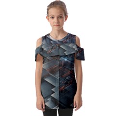 Architectural Design Abstract 3d Neon Glow Industry Fold Over Open Sleeve Top by 99art