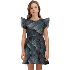 Architectural Design Abstract 3d Neon Glow Industry Kids  Winged Sleeve Dress by 99art