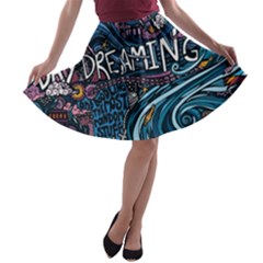 Graffiti Art Psychedelic Art Graphic Design Modern Art A-line Skater Skirt by 99art