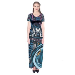 Graffiti Art Psychedelic Art Graphic Design Modern Art Short Sleeve Maxi Dress by 99art