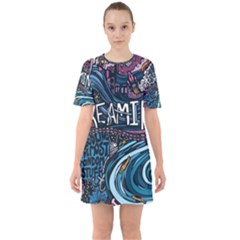 Graffiti Art Psychedelic Art Graphic Design Modern Art Sixties Short Sleeve Mini Dress by 99art