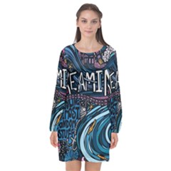 Graffiti Art Psychedelic Art Graphic Design Modern Art Long Sleeve Chiffon Shift Dress  by 99art