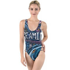 Graffiti Art Psychedelic Art Graphic Design Modern Art High Leg Strappy Swimsuit by 99art