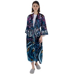 Graffiti Art Psychedelic Art Graphic Design Modern Art Maxi Satin Kimono by 99art