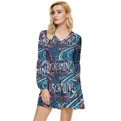 Graffiti Art Psychedelic Art Graphic Design Modern Art Tiered Long Sleeve Mini Dress by 99art