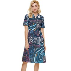 Graffiti Art Psychedelic Art Graphic Design Modern Art Button Top Knee Length Dress by 99art