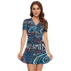 Graffiti Art Psychedelic Art Graphic Design Modern Art V-neck High Waist Chiffon Mini Dress by 99art