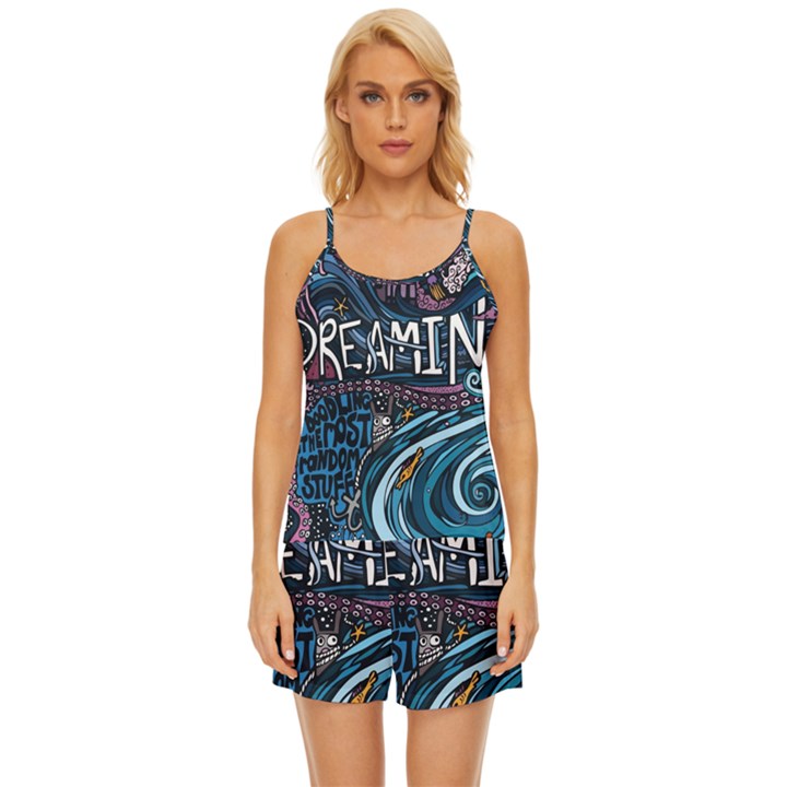 Graffiti Art Psychedelic Art Graphic Design Modern Art Satin Pajama Short Set