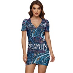 Graffiti Art Psychedelic Art Graphic Design Modern Art Low Cut Cap Sleeve Mini Dress by 99art