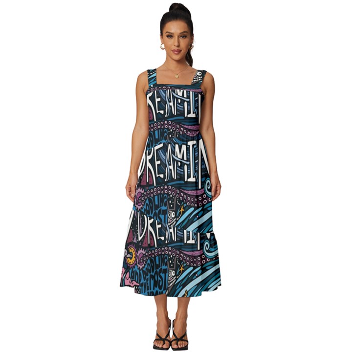 Graffiti Art Psychedelic Art Graphic Design Modern Art Square Neckline Tiered Midi Dress