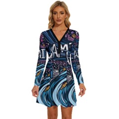 Graffiti Art Psychedelic Art Graphic Design Modern Art Long Sleeve Deep V Mini Dress  by 99art