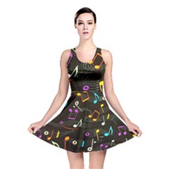 Assorted Color Musical Notes Wallpaper Fabric Reversible Skater Dress by 99art