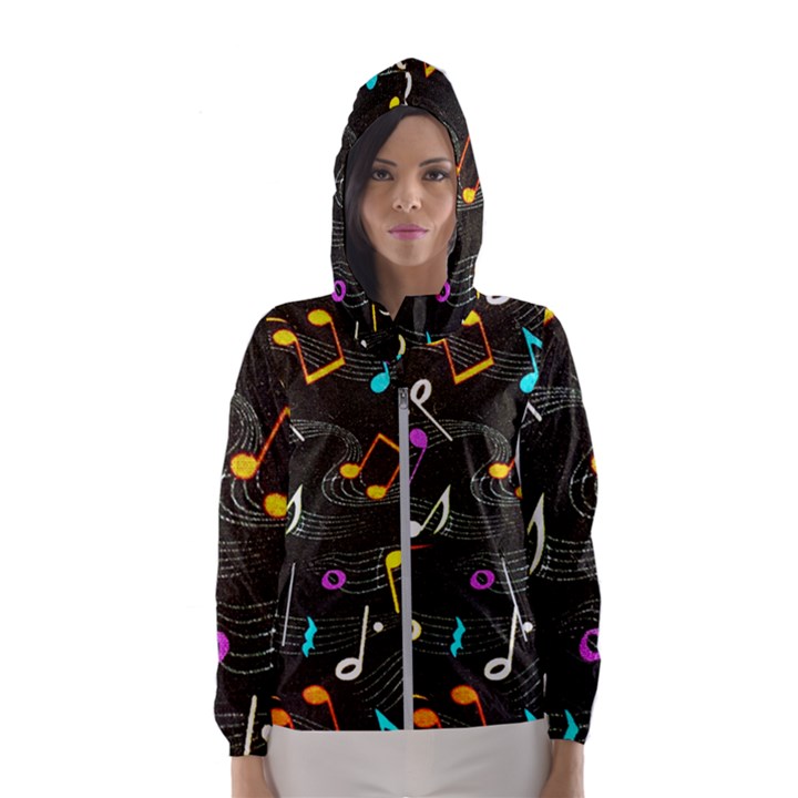 Assorted Color Musical Notes Wallpaper Fabric Women s Hooded Windbreaker