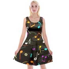 Assorted Color Musical Notes Wallpaper Fabric Reversible Velvet Sleeveless Dress by 99art