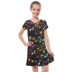 Assorted Color Musical Notes Wallpaper Fabric Kids  Cross Web Dress by 99art