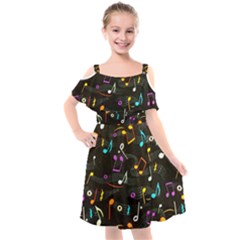 Assorted Color Musical Notes Wallpaper Fabric Kids  Cut Out Shoulders Chiffon Dress by 99art