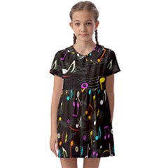 Assorted Color Musical Notes Wallpaper Fabric Kids  Asymmetric Collar Dress by 99art