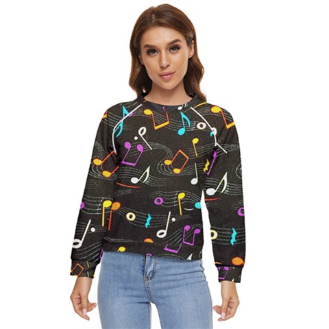 Assorted Color Musical Notes Wallpaper Fabric Women s Long Sleeve Raglan Tee by 99art